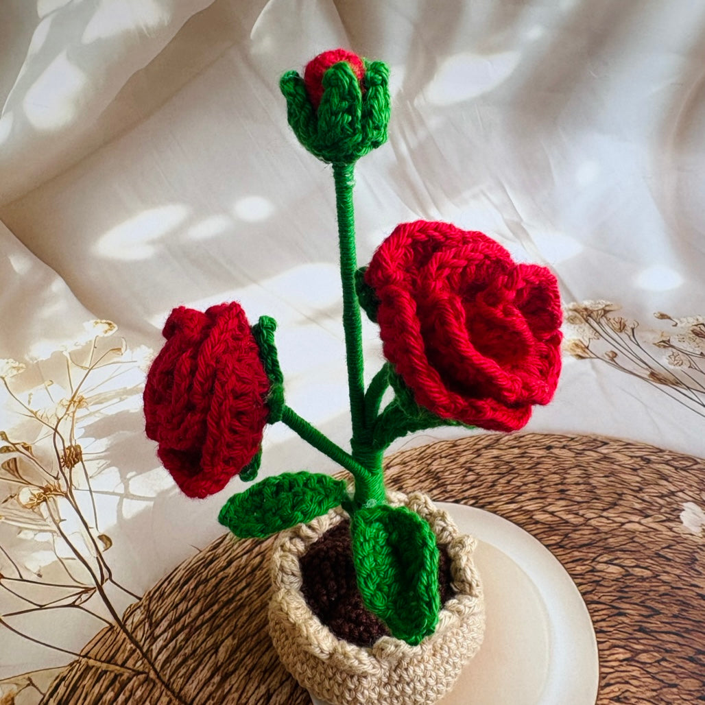 Handmade Crochet Roses in Pot