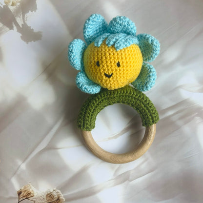 Handmade Daisy Rattle Teether (Yellow&Blue)