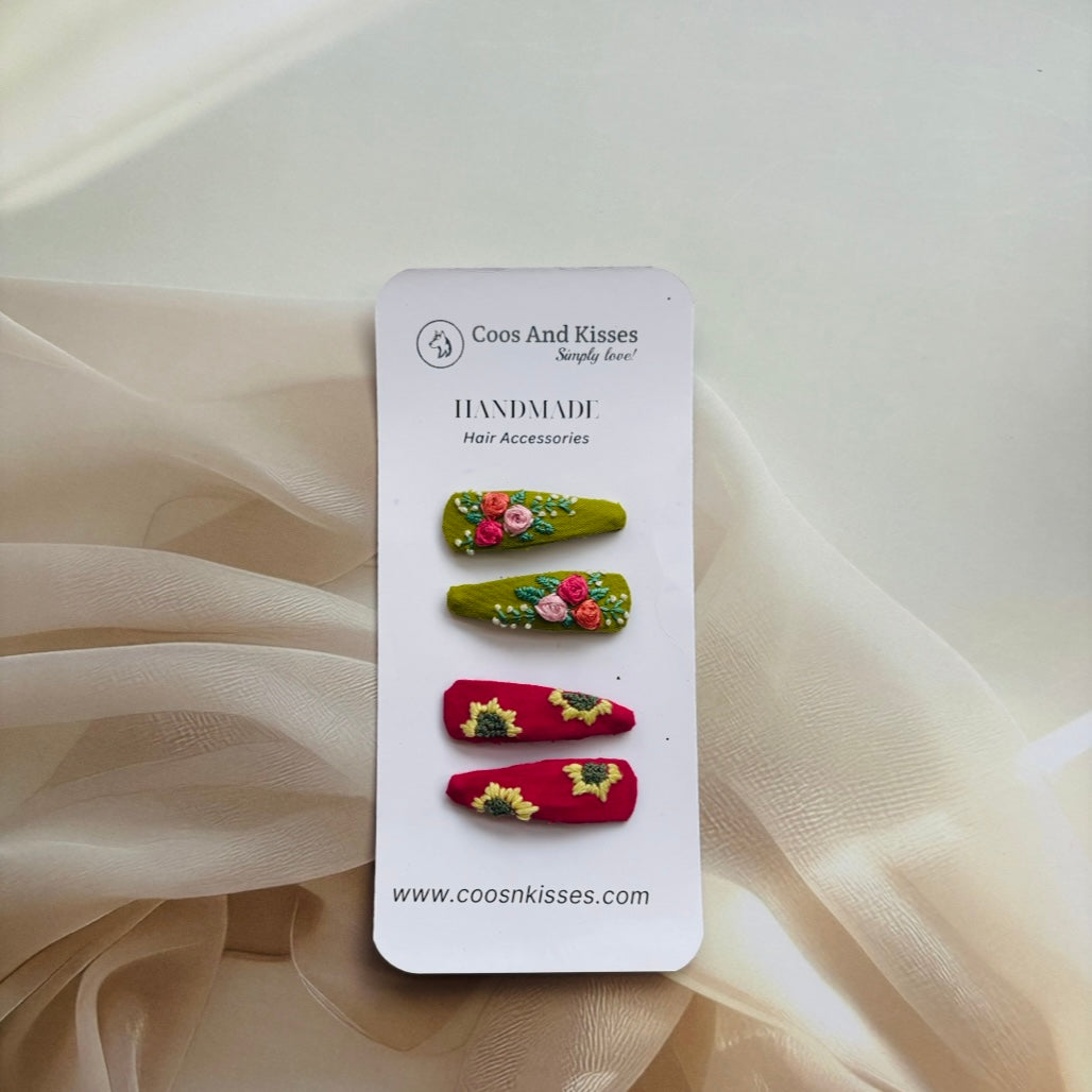 3D Embroidery Floral Hair Clips (Set of 2 Pairs)