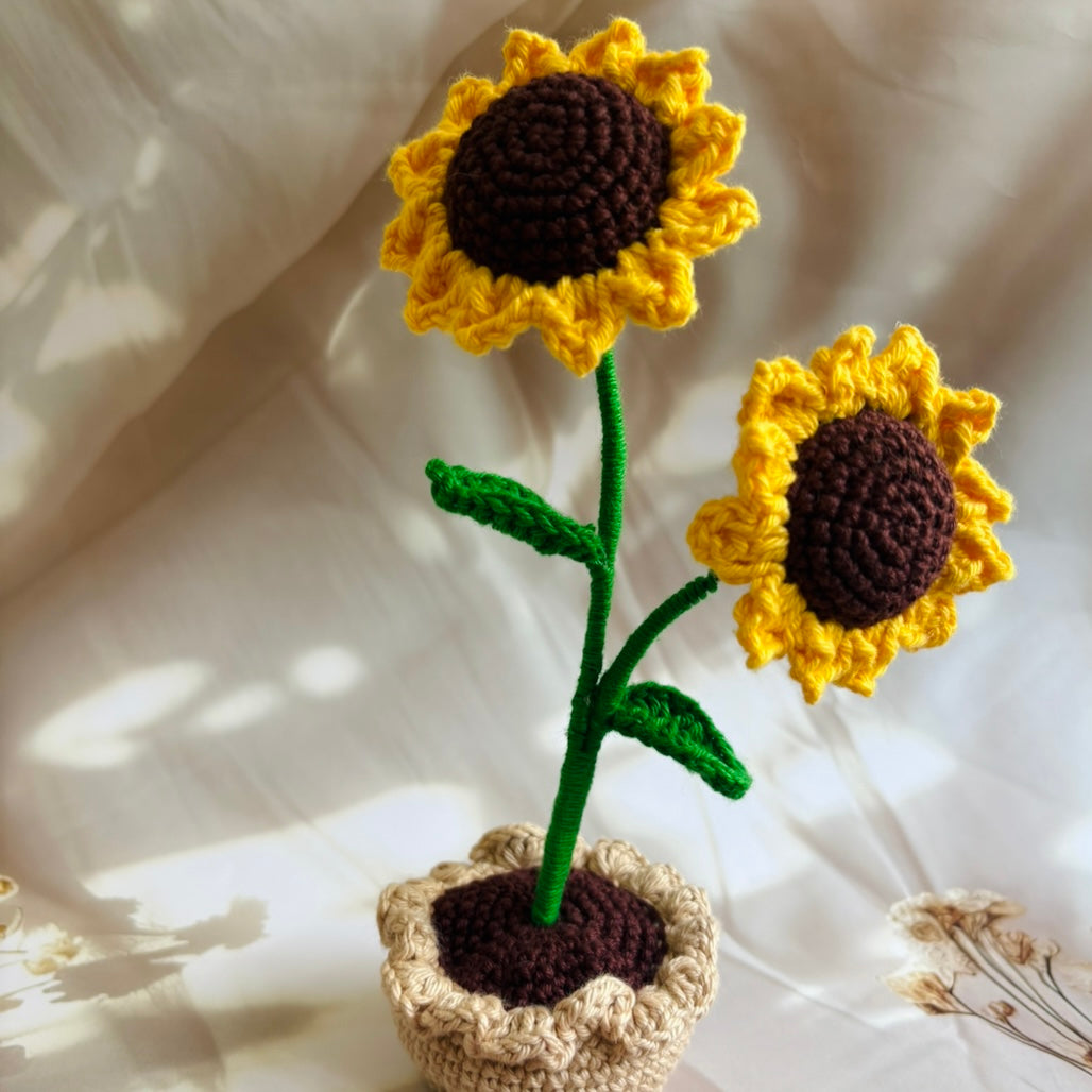 Handmade Crochet Sunflowers in Pot